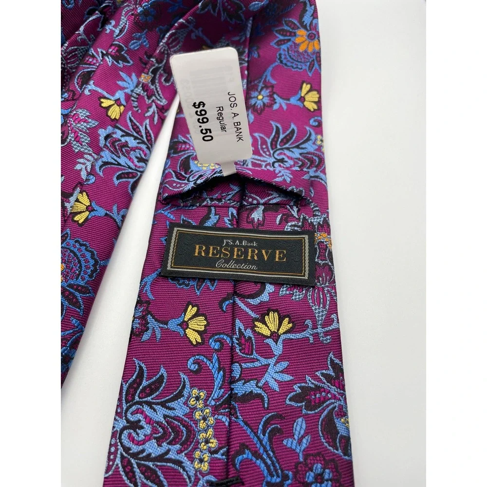Jos A Bank Reserve Collection Silk Tie Magenta Blue Floral Paisley Made in Italy - Picture 2 of 4